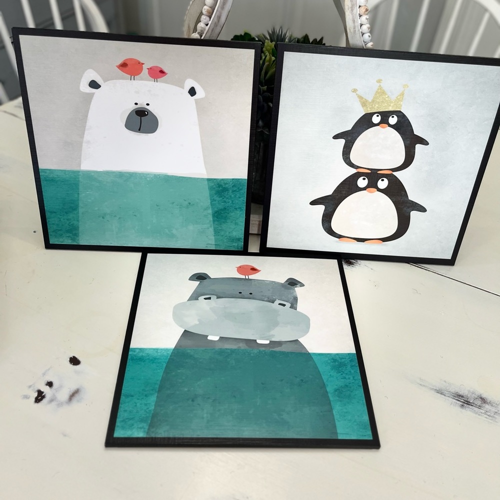 Art - Penguin, Polar Bear, Hippo - Animal Home Accent. NEW